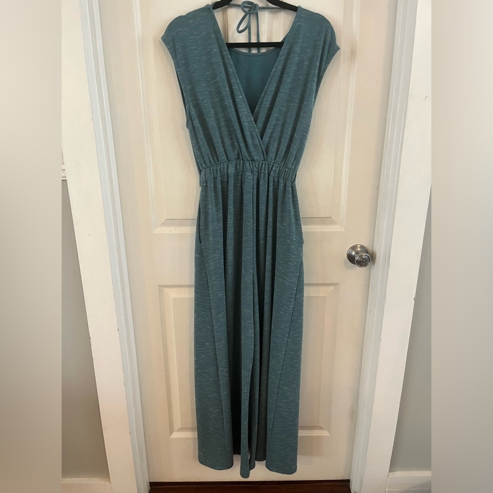 Bucket List Wide Leg Heather Light Blue Jumpsuit Small EUC Pockets Lounge Sweats - Picture 10 of 15